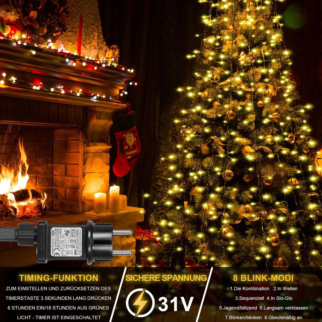 3m LED Weihnachtsbaum Lichterkette mit Timer