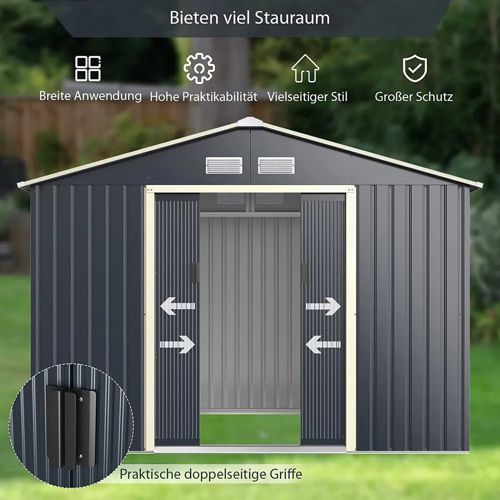 Abri de jardin verrouillable 277x191cm avec ventilation intégrée