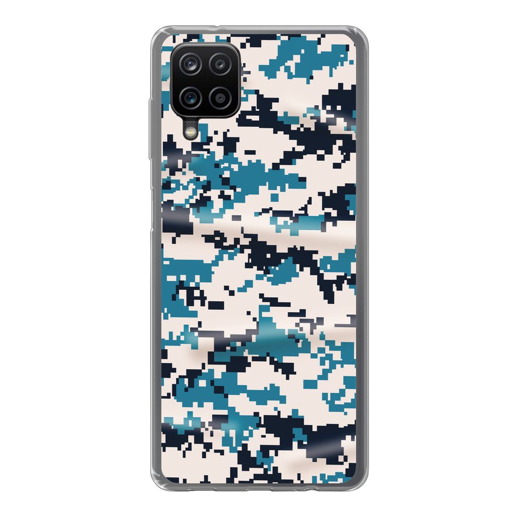 MuchoWow Handyhülle Schutzhülle Hülle für Samsung Galaxy A12 Blaues und weißes Camouflage-Muster Silikon Softcase Handy Hülle - Bild