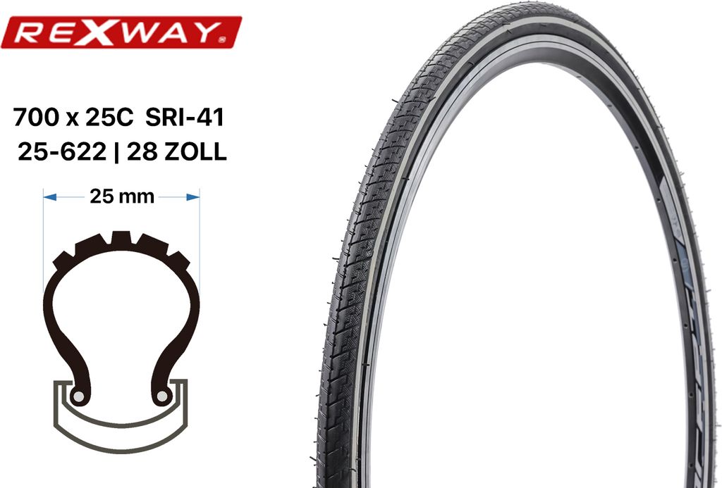 28 Zoll REXWAY King of the Road Fahrradreifen 25-622 City Bike Stadtrad Reflex