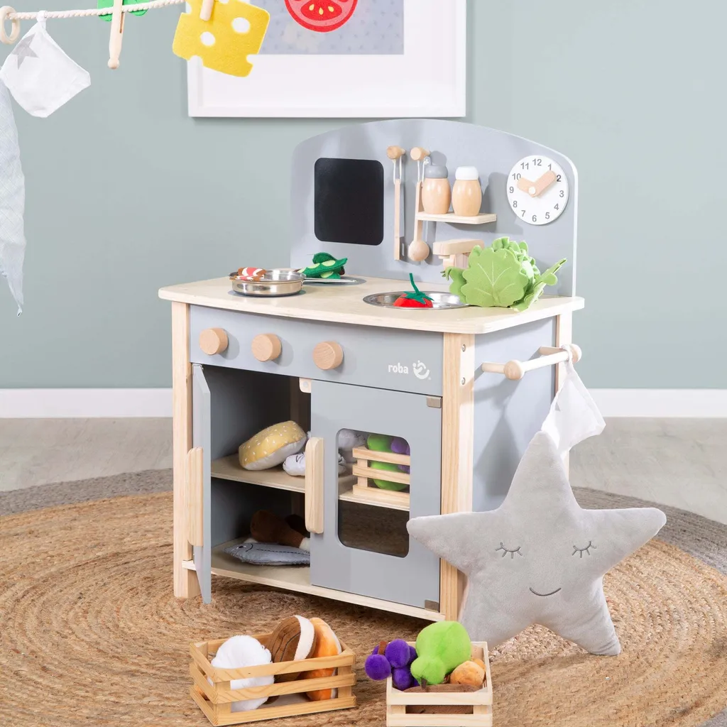Kitchenette de jeu roba en bois avec plaques de cuisson et évier complet