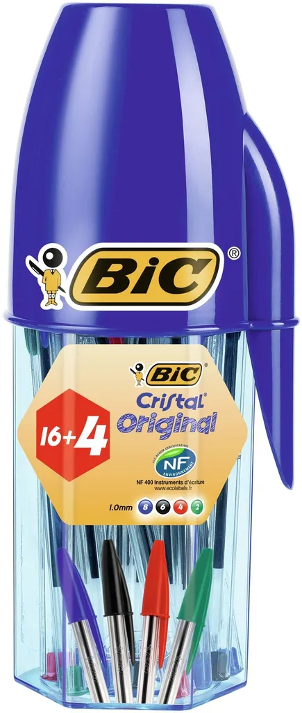 Stylo à bille BIC anti-bavure écriture fluide 4 couleurs boîte de 20 unités