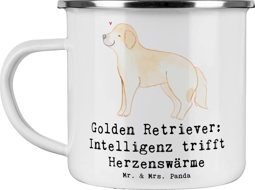 Mr. & Mrs. Panda Pott Golden Retriever Liebe - Weiß - Geschenk, Campingbecher, Intelligenz, Hund, warme Gemüt, Emaille Tasse, metallbecher, Hunde...