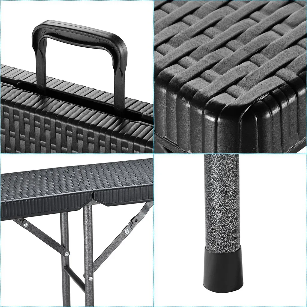 Set de 2 Bancs de Jardin Pliables 180cm Acier et Polyrotin Noir - 3