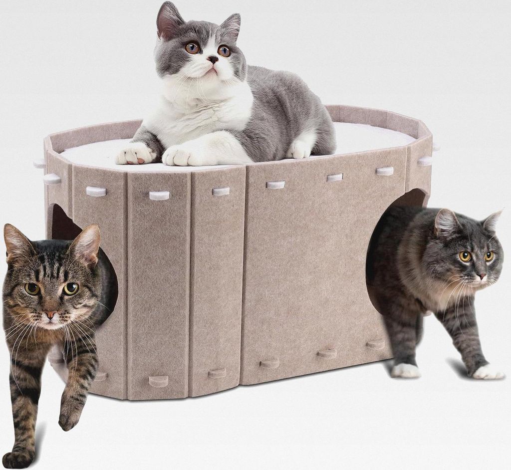 Filz-Katzenbett mit extra viel Platz, Winterfester Katzenkorb & Katzenschlafplatz – Robustes Katzenhaus Indoor mit Leichter Montage, 58x33x30cm, ...