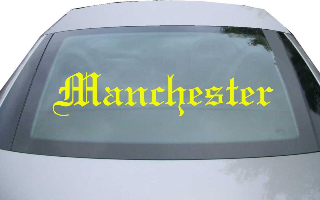 Indigos UG - Aufkleber Heckscheibe & Motorklappe DE6646 - neongelb - 600x120 mm - Manchesten - Auto Scheiben Fenster Heckklappe Tuning Racing JDM -...