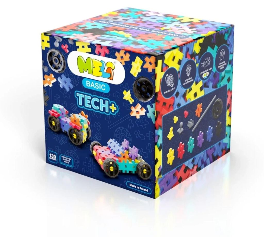 Klocki Meli Basic Tech+ 130 stuks met wielen en assen - set Productafbeelding 