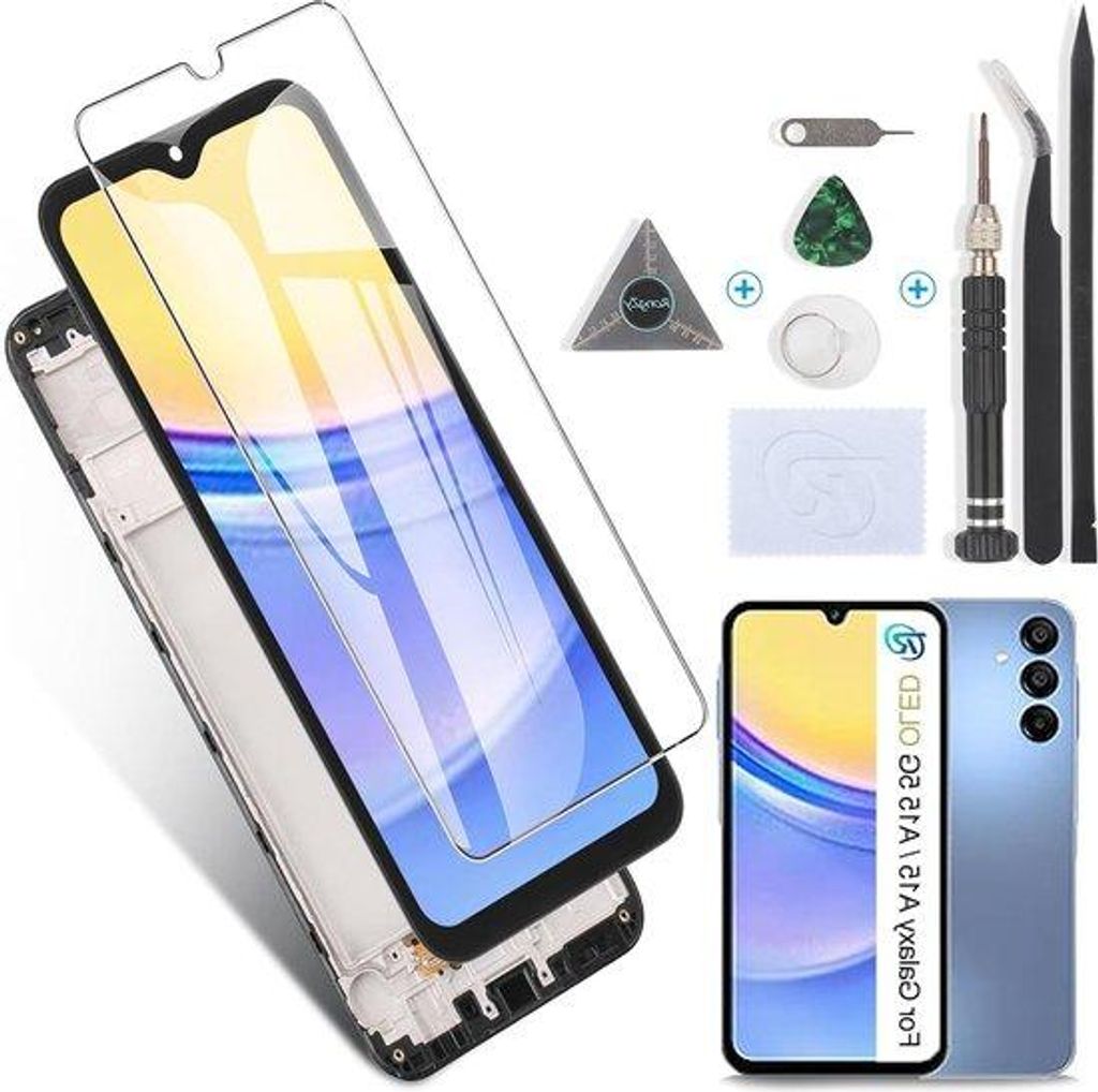 LCD-Ersatzschirm für Galaxy A15 5G A156B - Touchscreen-Digitizer-Display - Mit Werkzeugen - Schwarz mit Rahmen
