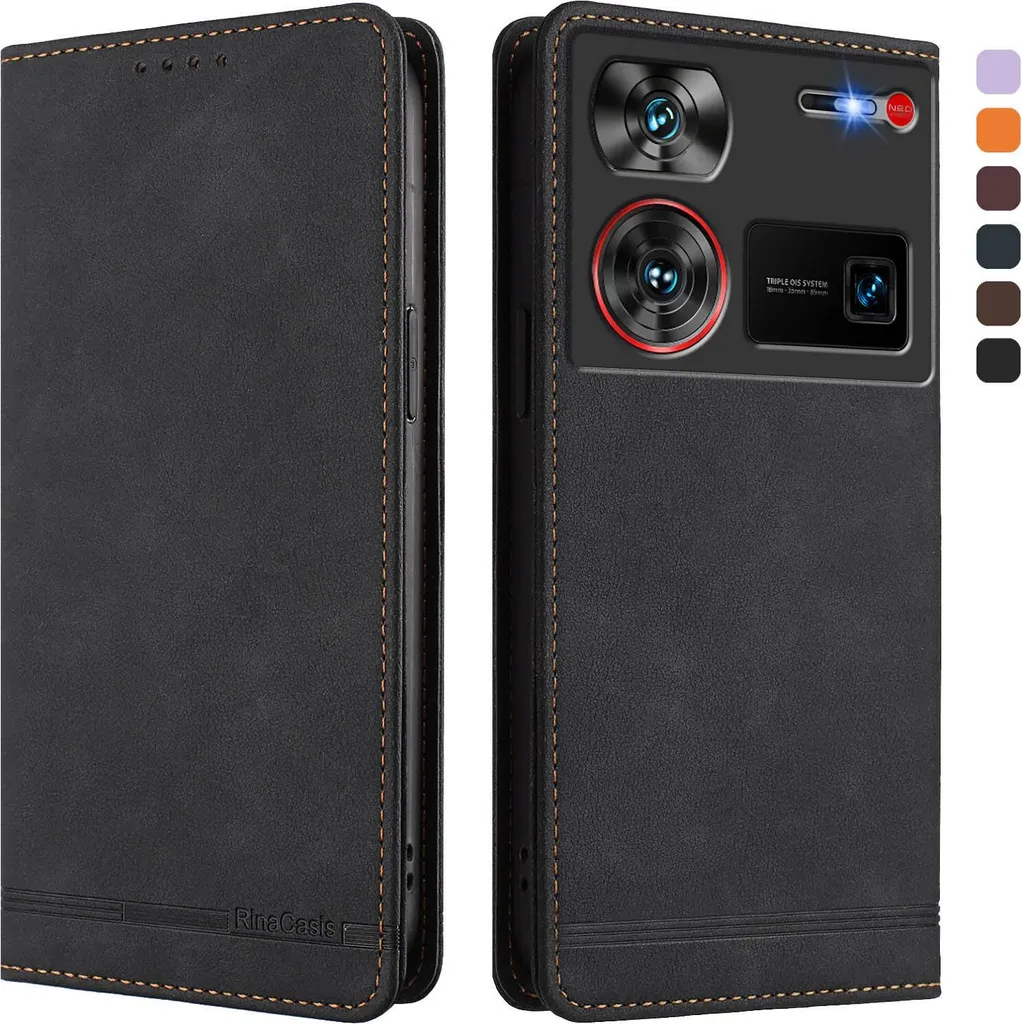 Custodia Nubia Z60 Ultra Flip in Similpelle Nera con Slot Carte