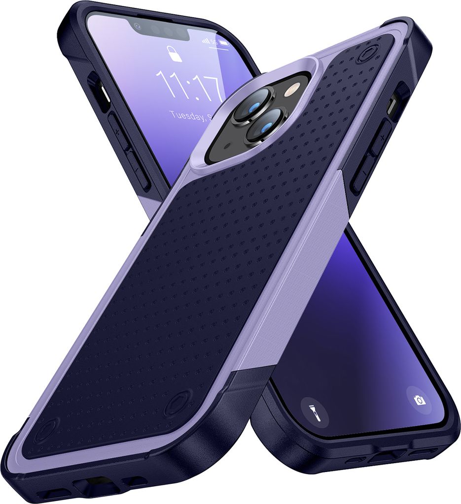 Für iPhone 14 Plus Hülle Militärqualität Stoßfest Hybrid 2 in 1 Hart PC Weich TPU Handyhülle Lila Blau