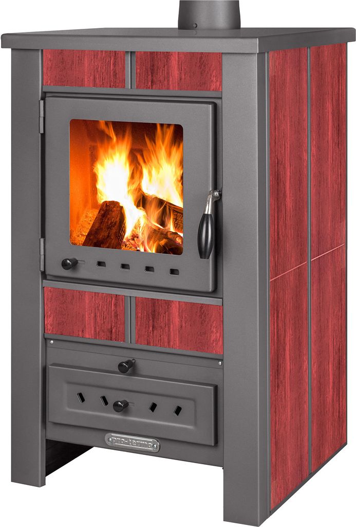 ProTermo Alpina G Kaminofen mit Schamottstein - 8 kW Heizleistung - Kaminofen Holzofen mit Sichtfenster, Bauart 1, Rot