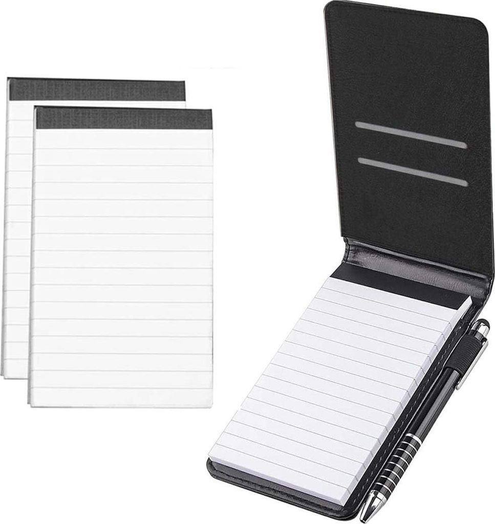 Kompaktes Notizbuch mit Stift - 3 Stücke - schwarz - Kunstleder - A7