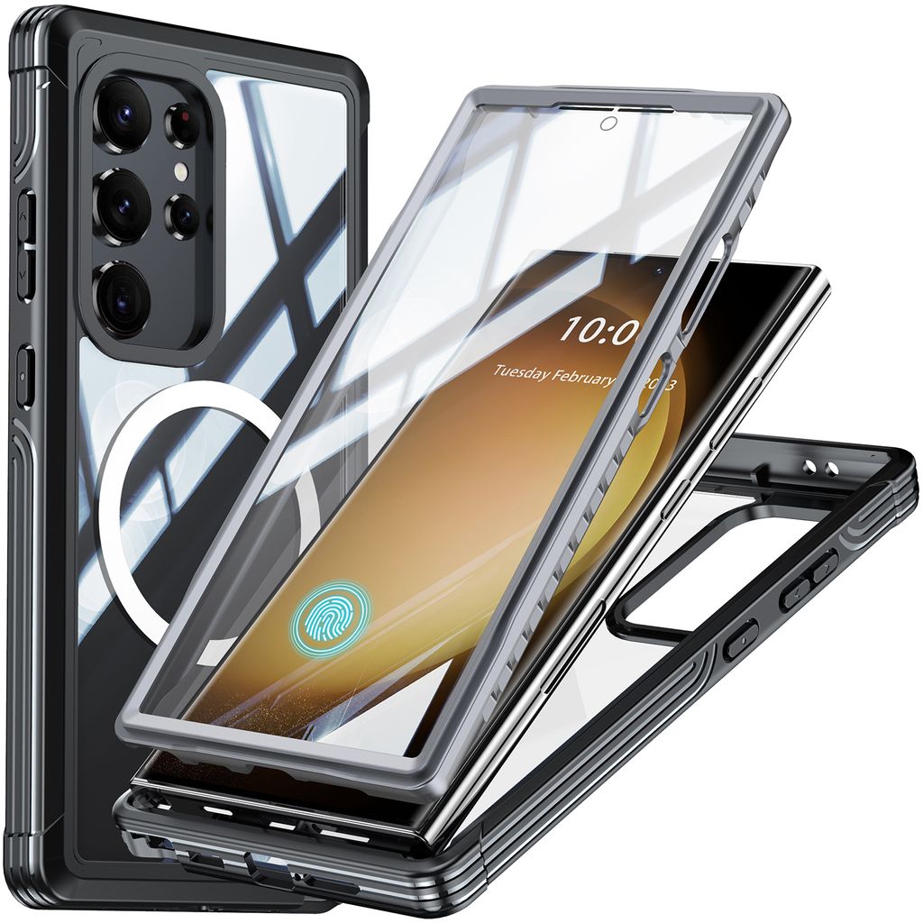 Handyhülle für Samsung Galaxy S25 Ultra Kompatibel mit Magsafe, 360 Grad Ganzkörper Schutzhülle Transparent Rückseite mit integriertem Display...
