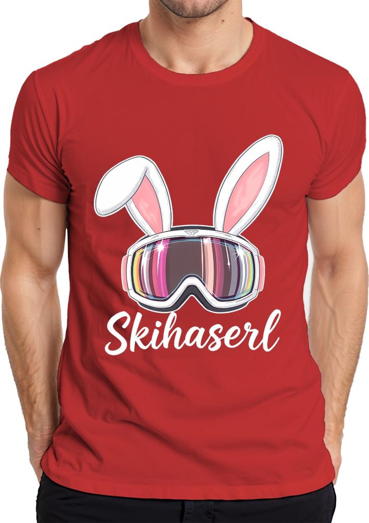 Skihaserl Skifahren Skibrille Bunny Lustig Fasching Karneval Herren T-Shirt, Rot, XXL