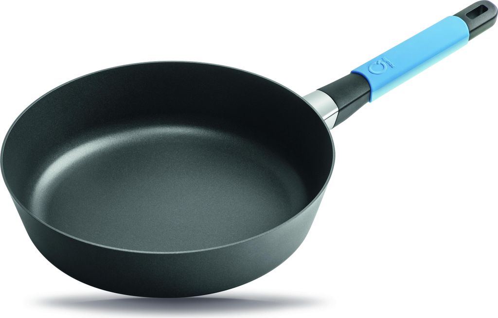 Squality Flachpfanne, Hellblau, 28cm , 7cm hoch, 3l Volumen, Ergo-Griff, CERAN/GAS
