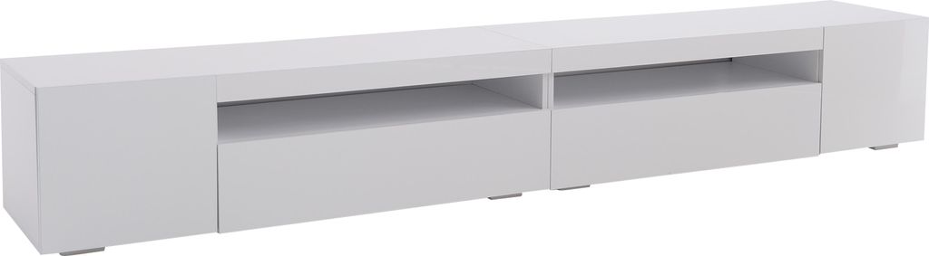 Fortuna Lai Moderner weißer TV-Schrank 240 cm, Leuchtpaneel mit variabler LED-Beleuchtung