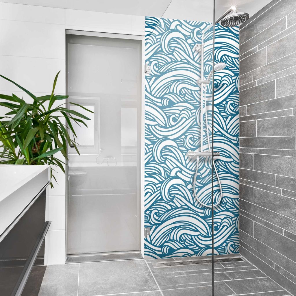 Duschrückwand Muster selbstklebend - 0.61 mm Wandpaneel wasserfest Design blau Maritim Badrückwand fugenlos Premium matt 110x200 cm