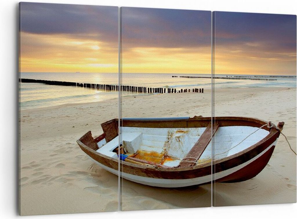 Bild auf Leinwand - Leinwandbild - Strand Boot Ostsee Sommer - 105x70cm - Wand Bild - Wanddeko - Leinwanddruck - Bilder - Kunstdruck - Wanddekorati...