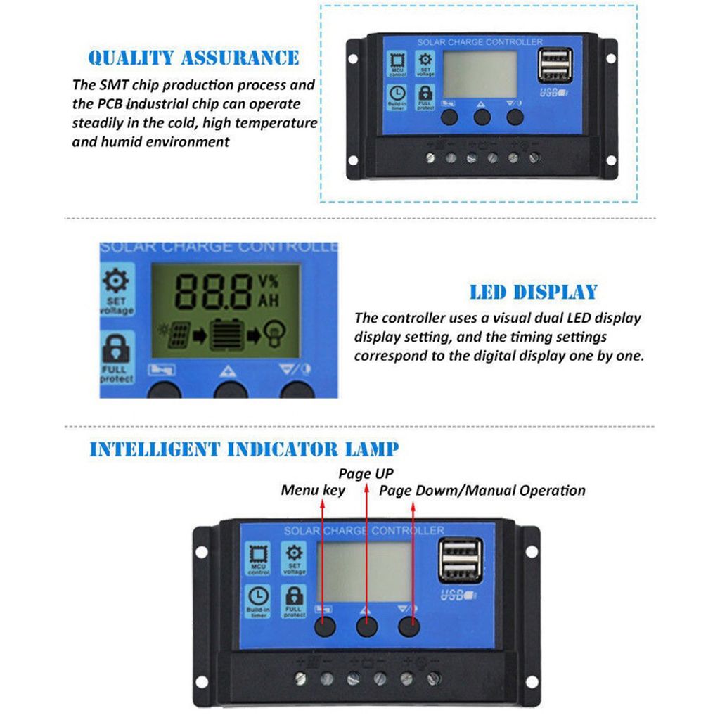 MPPT Solarladeregler 12V/24V – Mit LCD Display, USB & Wasserschutz Für Solaranlagen