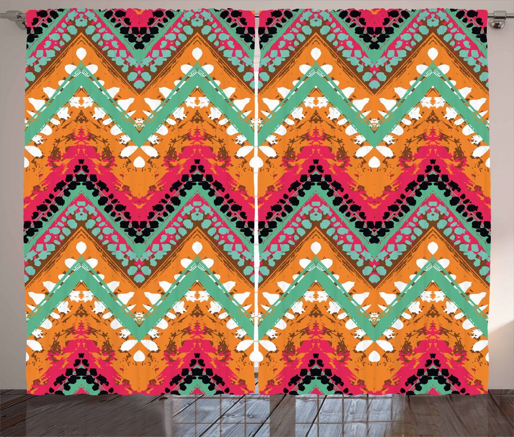 ABAKUHAUS Stammes Rustikaler Vorhang, Zickzack, Wohnzimmer Universalband Gardinen mit Schlaufen und Haken, 280 x 245 cm, Meeresgrün Ringelblume