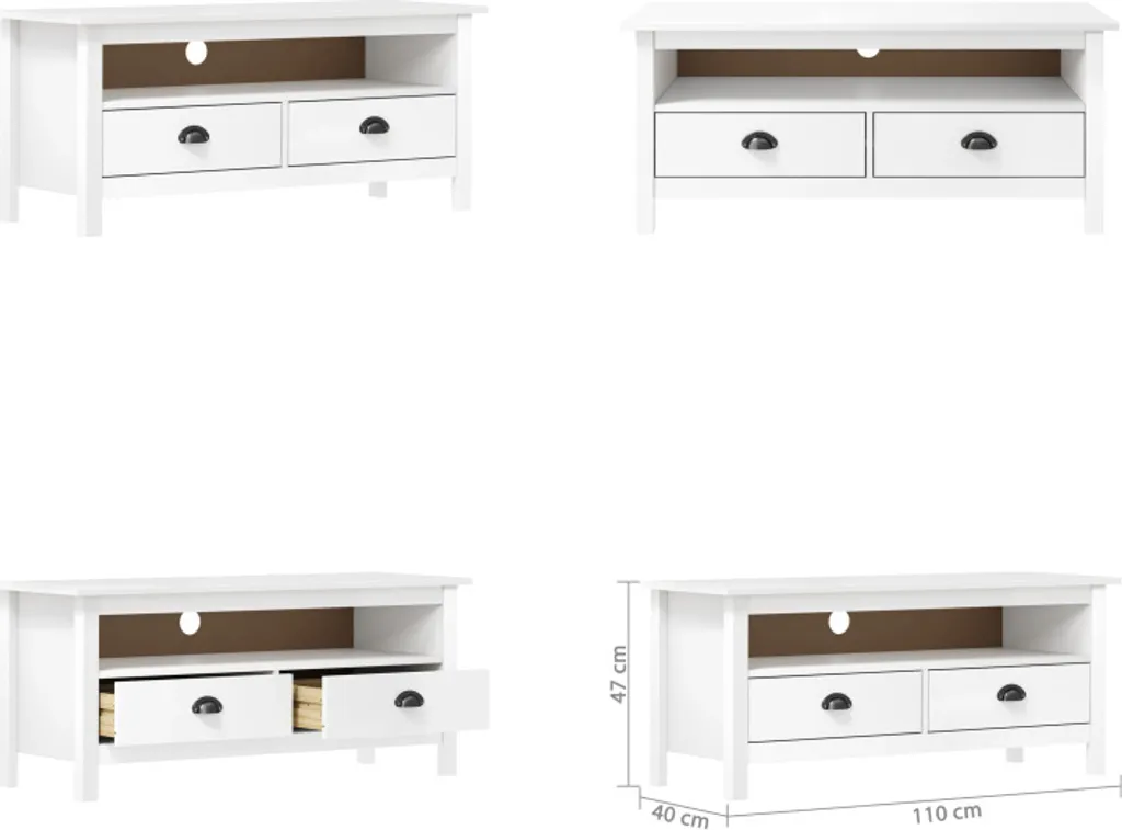 vidaXL Mobile TV Hill White 110x40x47 cm pino massiccio - Mobile TV - Mobili TV - Mobili TV - Credenza