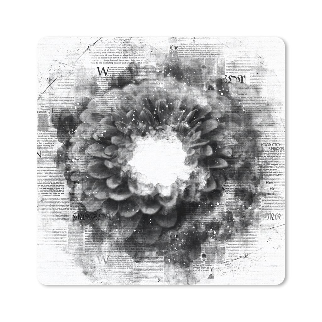 MuchoWow Mauspad Mousepad Blumen - Zeitung - Rauch - Schwarz - Weiß 20x20 cm - Mousepads - Maus Mat - Pad - Mausunterlage - Desk Mat - Bureauart...