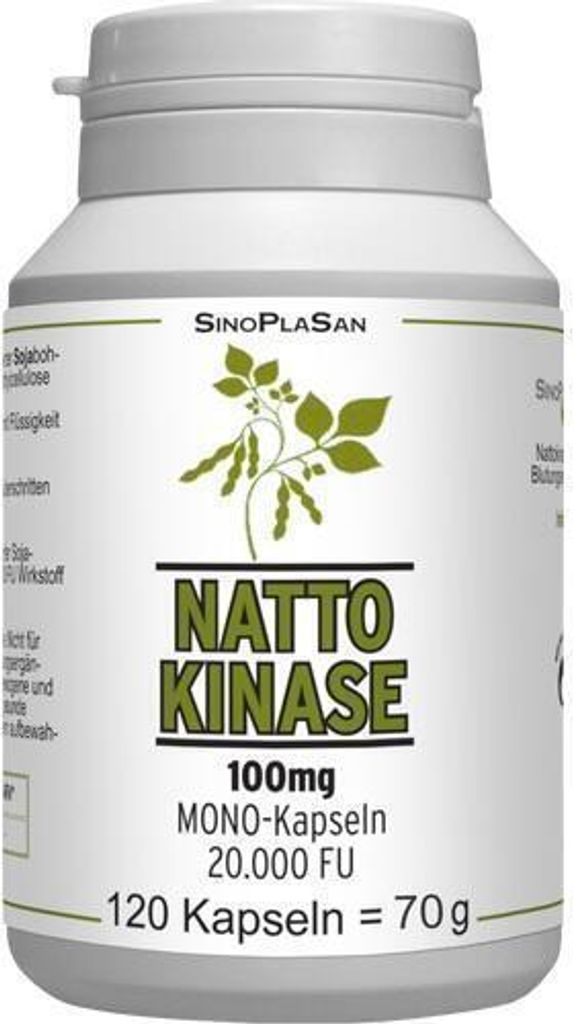 SinoPlaSan Nattokinase MONO 100mg | 120 Kapseln | 20.000 FU | ohne Vitamin K1 & K2 | sojafrei | vegan | labor