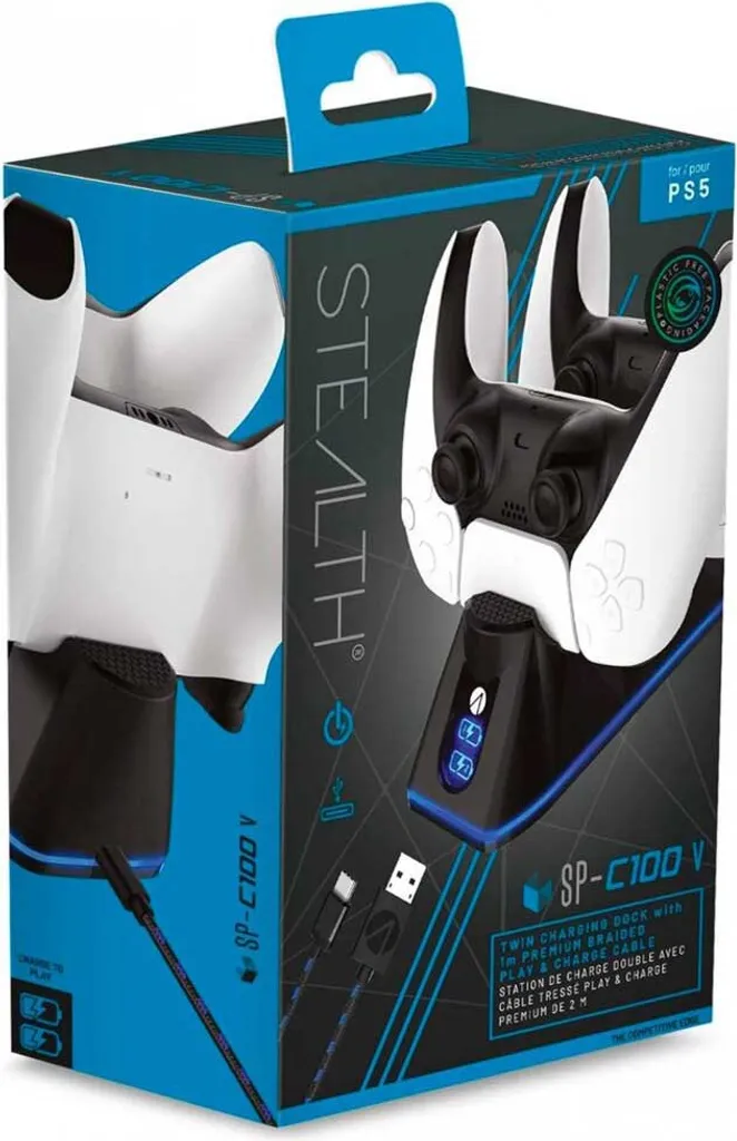 Chargeur PS5 double noir STEALTH avec indicateurs LED et charge rapide