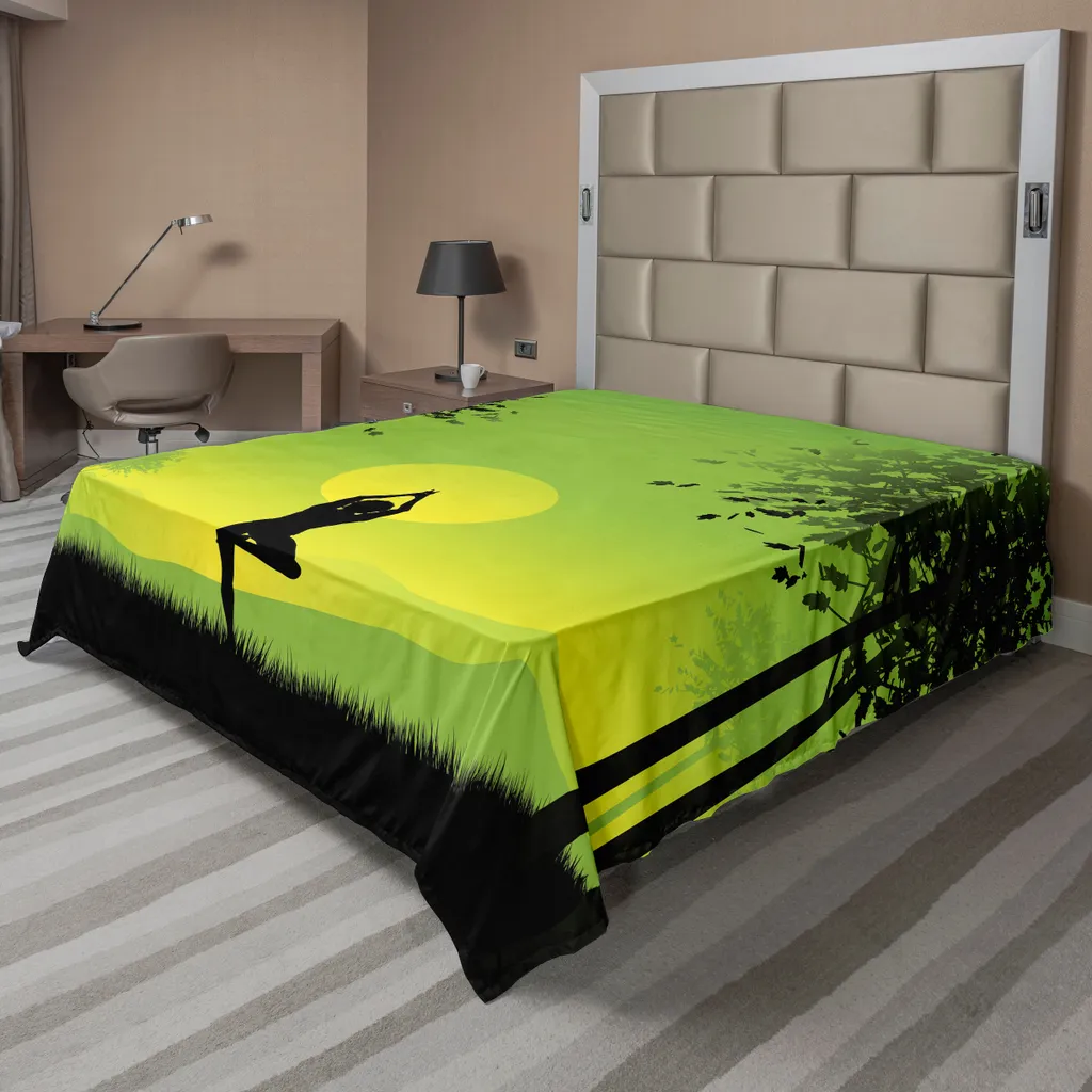 ABAKUHAUS Drap de Lit Yoga Noir et Vert 275x260 cm en Tissu Très Doux