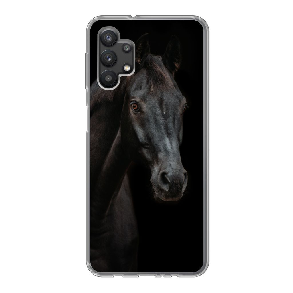 MuchoWow Handyhülle Schutzhülle Hülle für Samsung Galaxy A32 5G Pferd - Nutztier - Schwarz Silikon Softcase Handy Hülle - Softcase