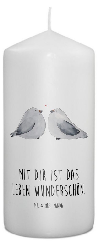Mr. & Mrs. Panda Kerze Turteltauben Liebe 15 x 7 cm - Weiß - Geschenk, Hochzeitstag, Erinnerungskerze, Freundin, Jahrestag, Tauben, Stumpenkerze, ...
