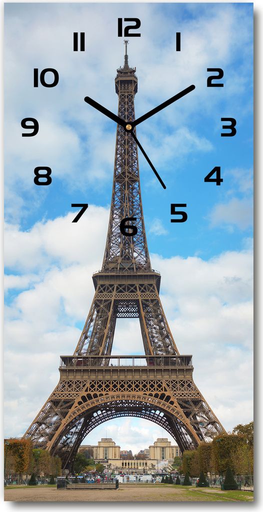 Wanduhr aus Glas – 30x60 cm - Glasbild - Glasuhr - Gehärtetes Glas -Eiffelturm Paris