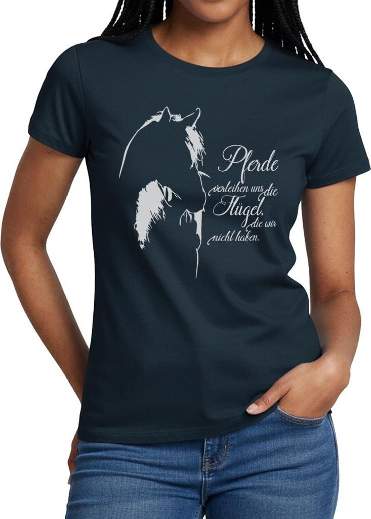 Spreadshirt Pferde Verleihen Uns Flügel Spruch Pferdebesitzer Frauen T-Shirt, XL, Navy