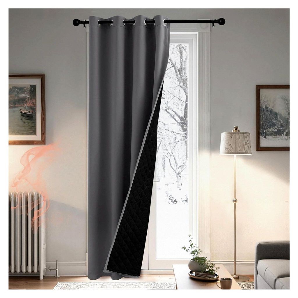 Türvorhang Kälteschutz Schwer 1 Stück H 210 x B 140 cm Dicker Vorhang gegen Kälte für Tür 100% Verdunkelungsvorhang Graue Gardinen mit Ösen ...