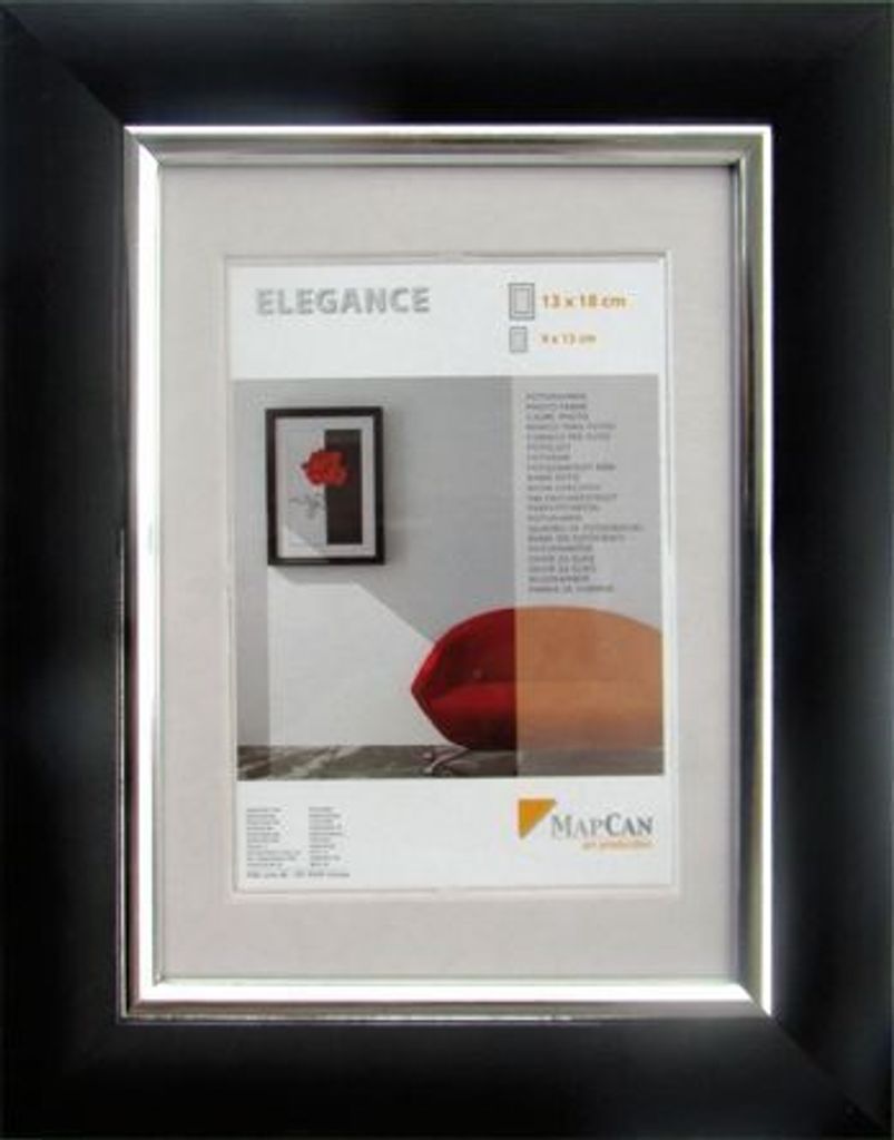 Kunststoff Bilderrahmen Elegance schwarz-metallic-silber, 13 x18 cm