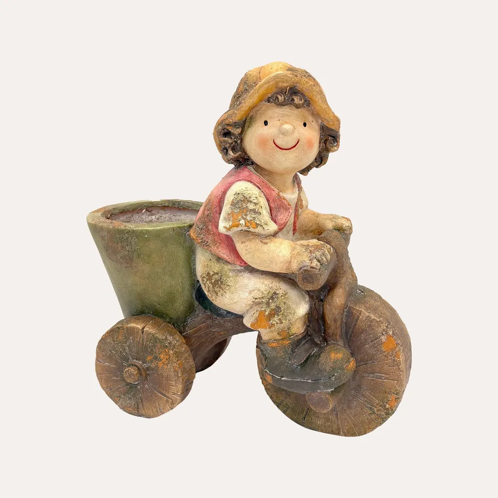 KEYHOMESTORE Enfant à vélo en résine - Figurine Décoration de Noël