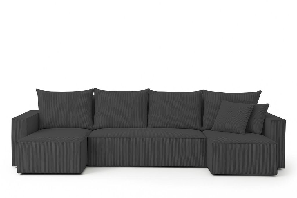 NEXT COLLECTION Ecksofa VELO U , Funktion Schlafen Teile Behälter für Bettzeug, lose Zierkissen mit Reißverschlüssen Schwarz