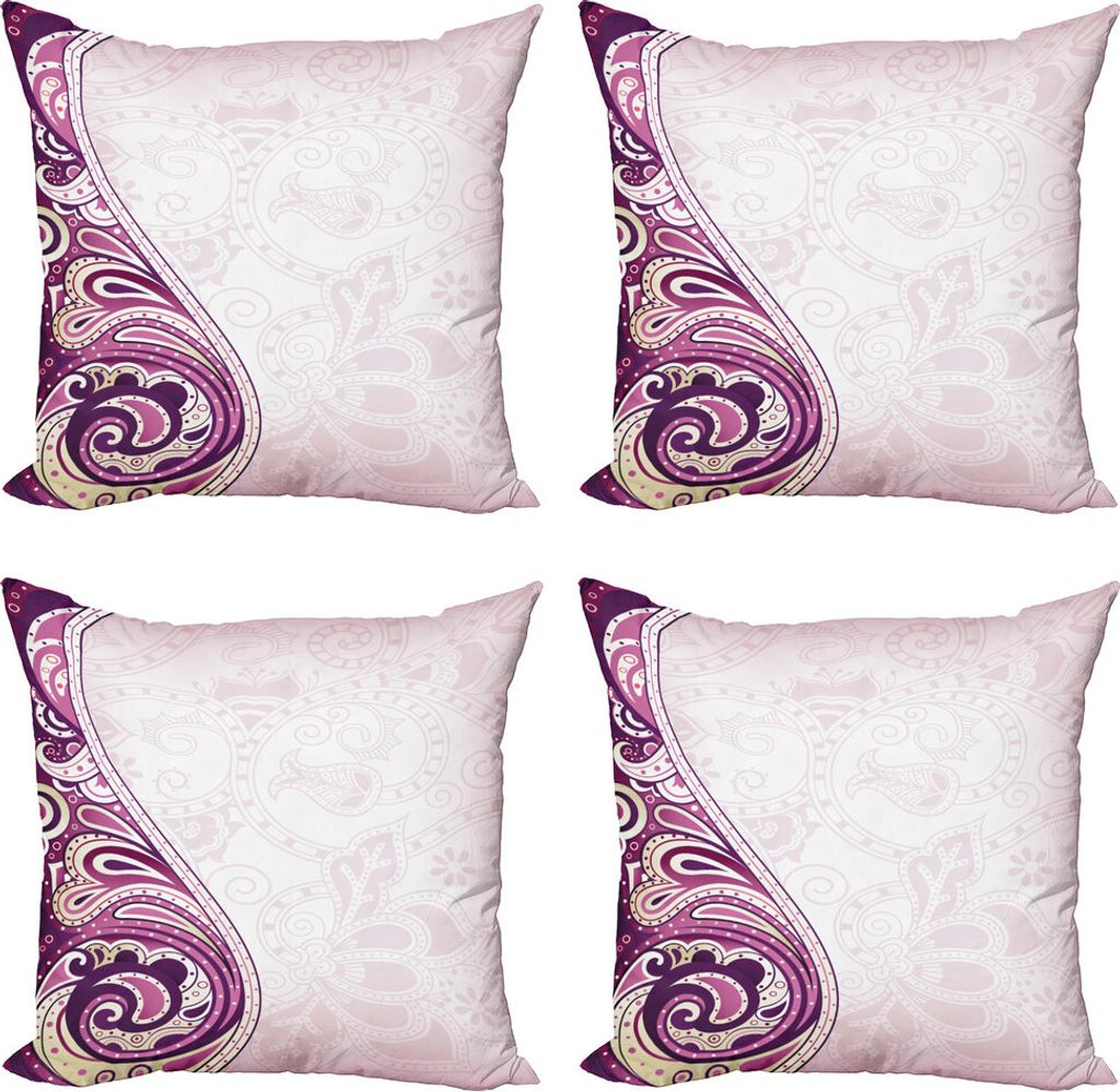 ABAKUHAUS Blumen Kissenbezug Set (4 Stück), Gewirbelte Petals Motiv, Moderner Doppelseitiger Digitaldruck, 50 cm x 50 cm, Pale Pink Fuchsia Plum