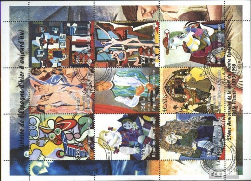 Briefmarken Guinea 1998 Mi 1804-1812 Kleinbogen (kompl.Ausg.) gestempelt Werke von Picasso