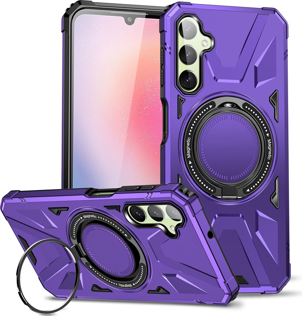 Hülle für Samsung Galaxy A05 Kompatibel mit MagSafe, Dual Layer Robuste Schutzhülle, Magnetischer Ringständer Lila
