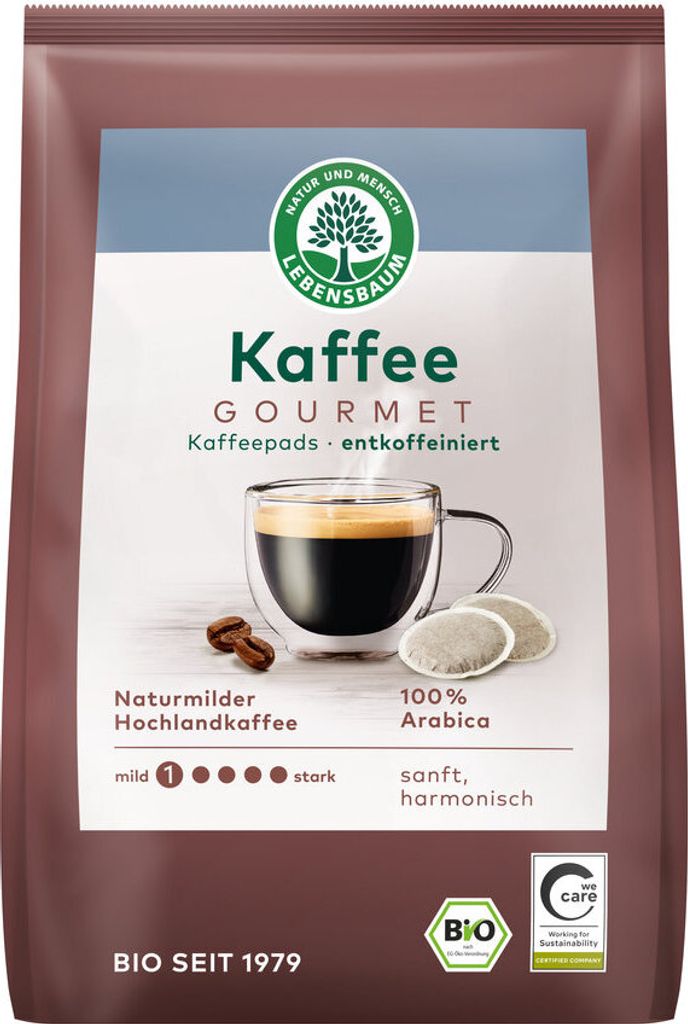 Gourmet Kaffee Crema entkoffeiniert Kaffepads 18 Stück - 126g von Lebensbaum