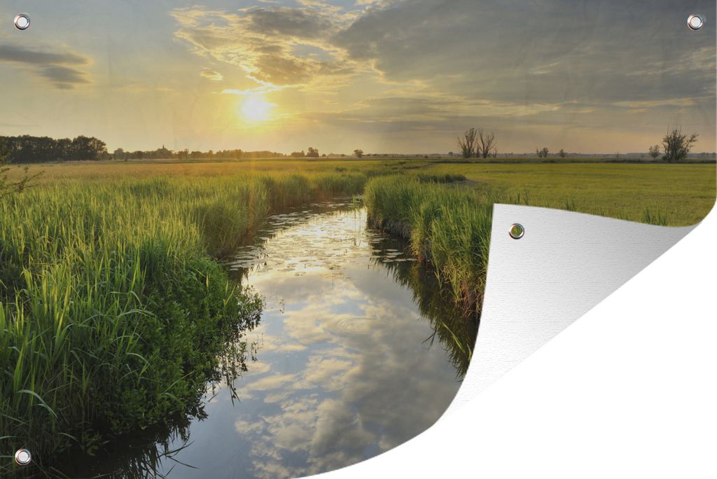 MuchoWow 90x60 cm Outdoor-Poster Gartendeko Sichtschutz Garten Poster für den Garten Bach bei Sonnenuntergang