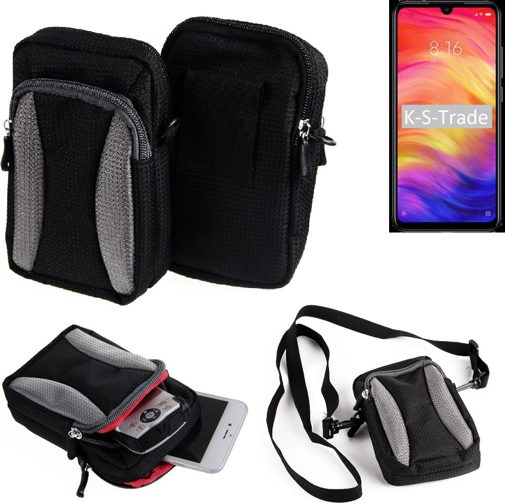 K-S-Trade Holster Schutz Hülle kompatibel mit Xiaomi Redmi Note 7 Global Handy Hülle Gürteltasche Umhängetasche mit Zusatzfach schwarz