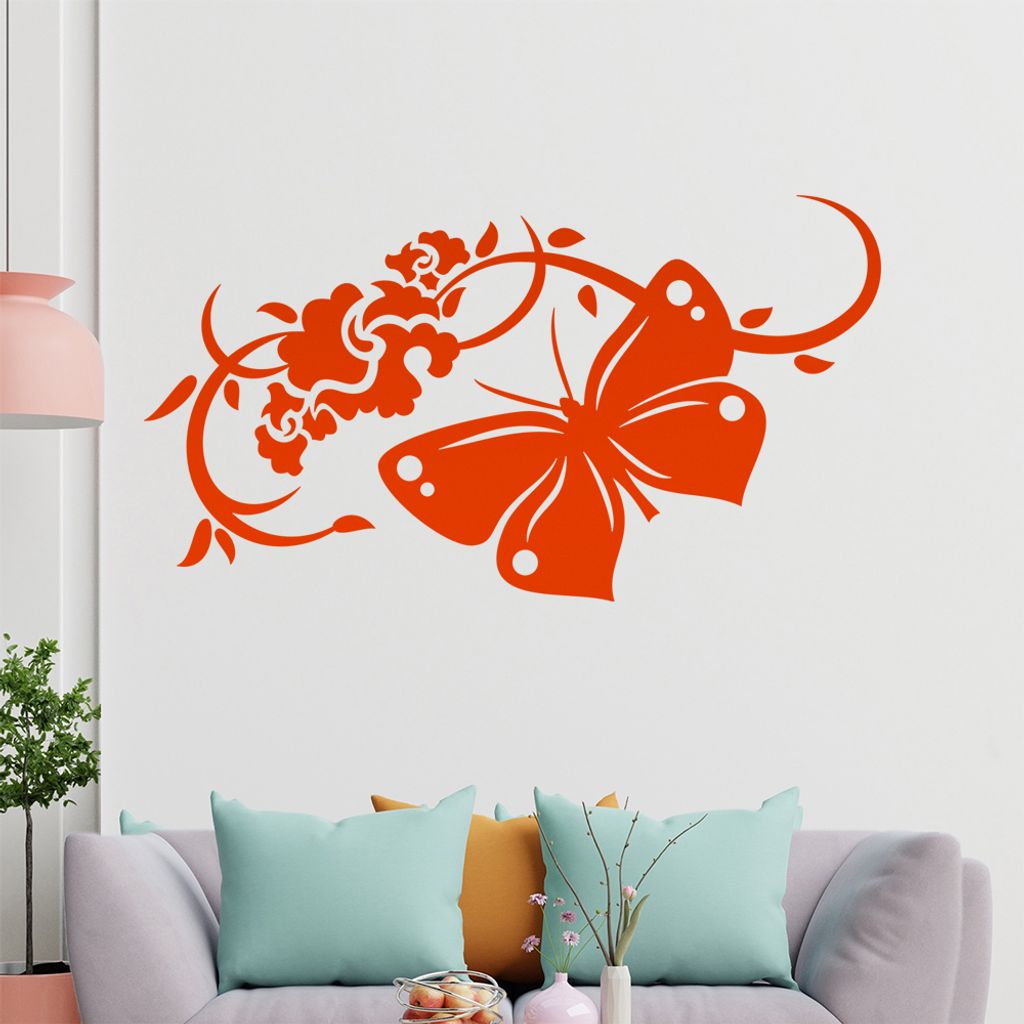 Großer Falter Ranke Wandtattoo in 6 Größen - Wandaufkleber Wall Sticker - Dekoration, Küche, Wohnzimmer, Schlafzimmer, Badezimmer