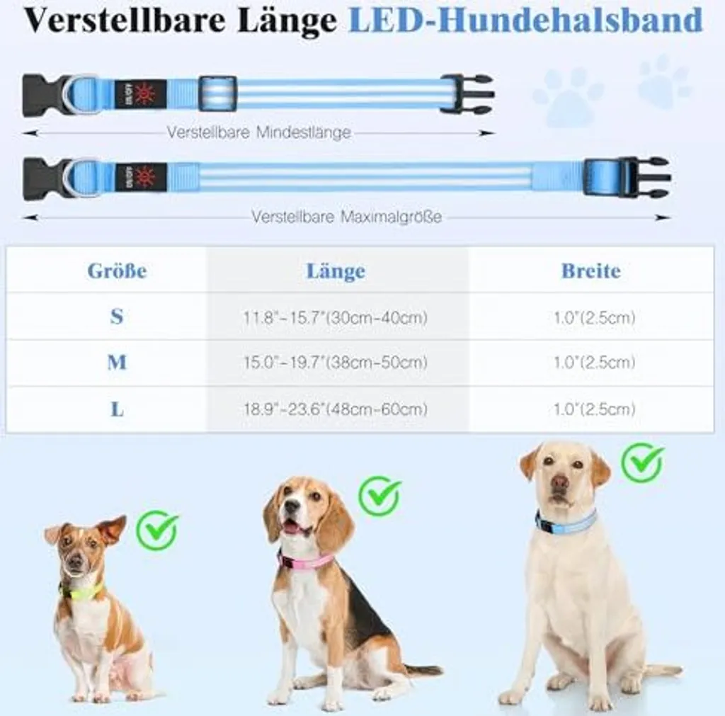 Collare LED Weesiber per Cani - Blu Notte Ricaricabile e Regolabile - 3