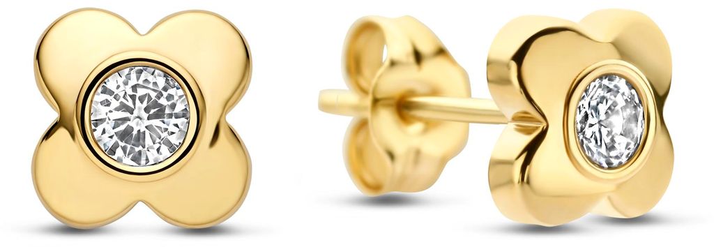 New Bling 9NBG-1034 – Oorknopjes – 14K Goud – Klaver met Zirkonia – 4,7 mm