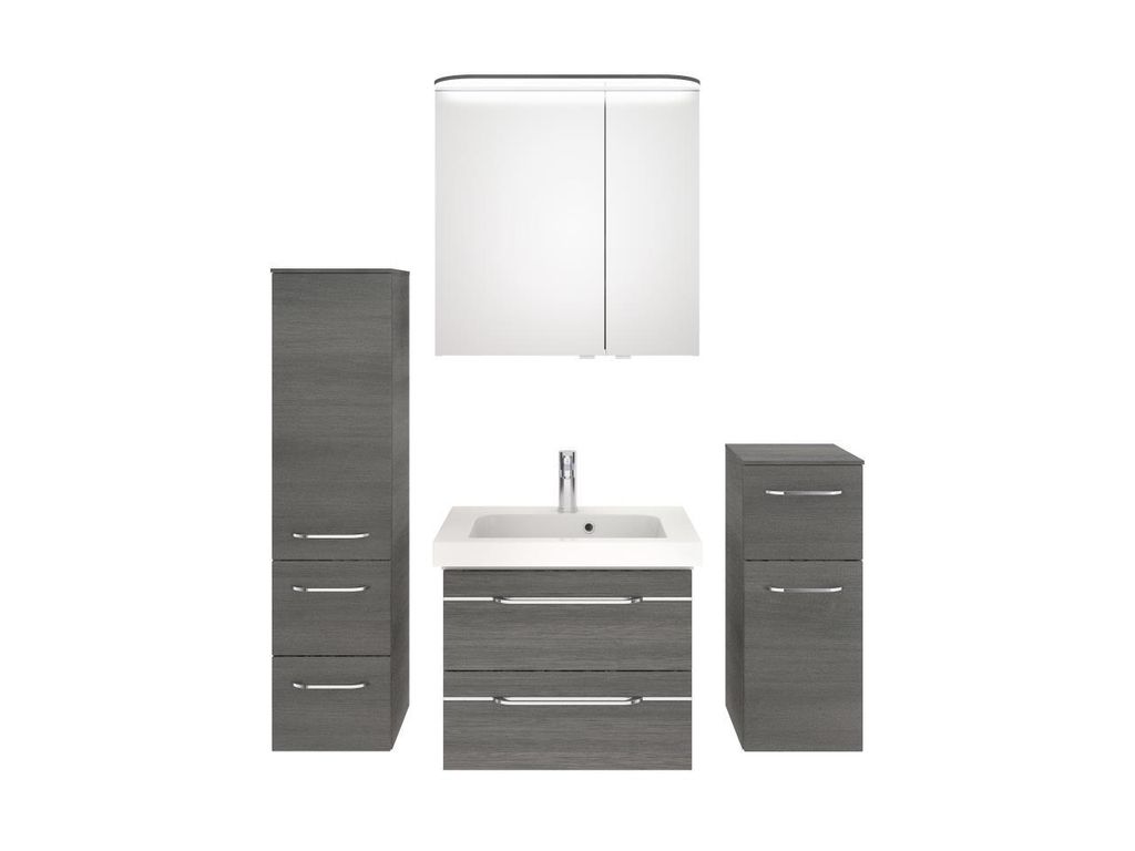 PELIPAL Balto Sprint Bad Möbel / Graphit Struktur quer NB, Mineralmarmor Waschtisch + Waschtischunterschrank + Spiegelschrank + Midischrank + Unte...