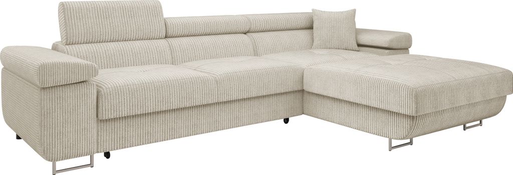 MIRJAN24 Ecksofa Torezio Mini Cord, Stilvoll Eckcouch mit Bettkasten und Schlaffunktion, Einstellbare Kopfstützen, 280x170x70-90 cm (Farbe: Poso 1...