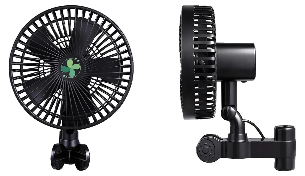 Ventilateur à pince noir réglable avec flux d'air multidirectionnel