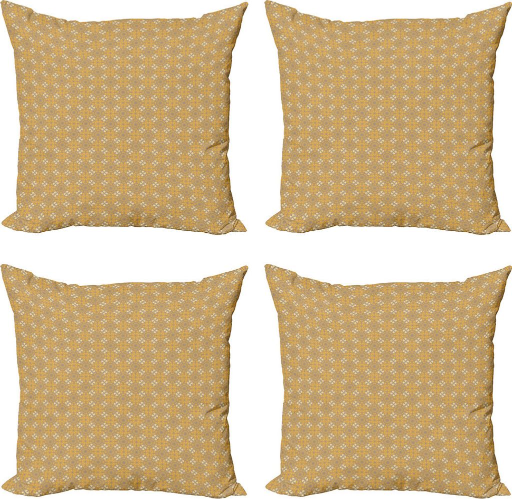 ABAKUHAUS Aboriginal Kissenbezug Set (4 Stück), Kreise und Sterne, Moderner Doppelseitiger Digitaldruck, 60 cm x 60 cm, Blasse Orange Warm Taupe